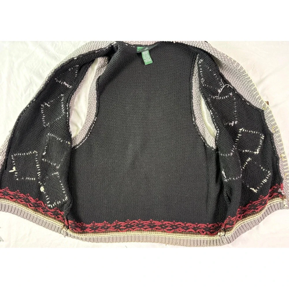 Vintage 90s Hunt Club Patchwork Sweater Vest Womens M Toggle Grannycore Boho Y2K